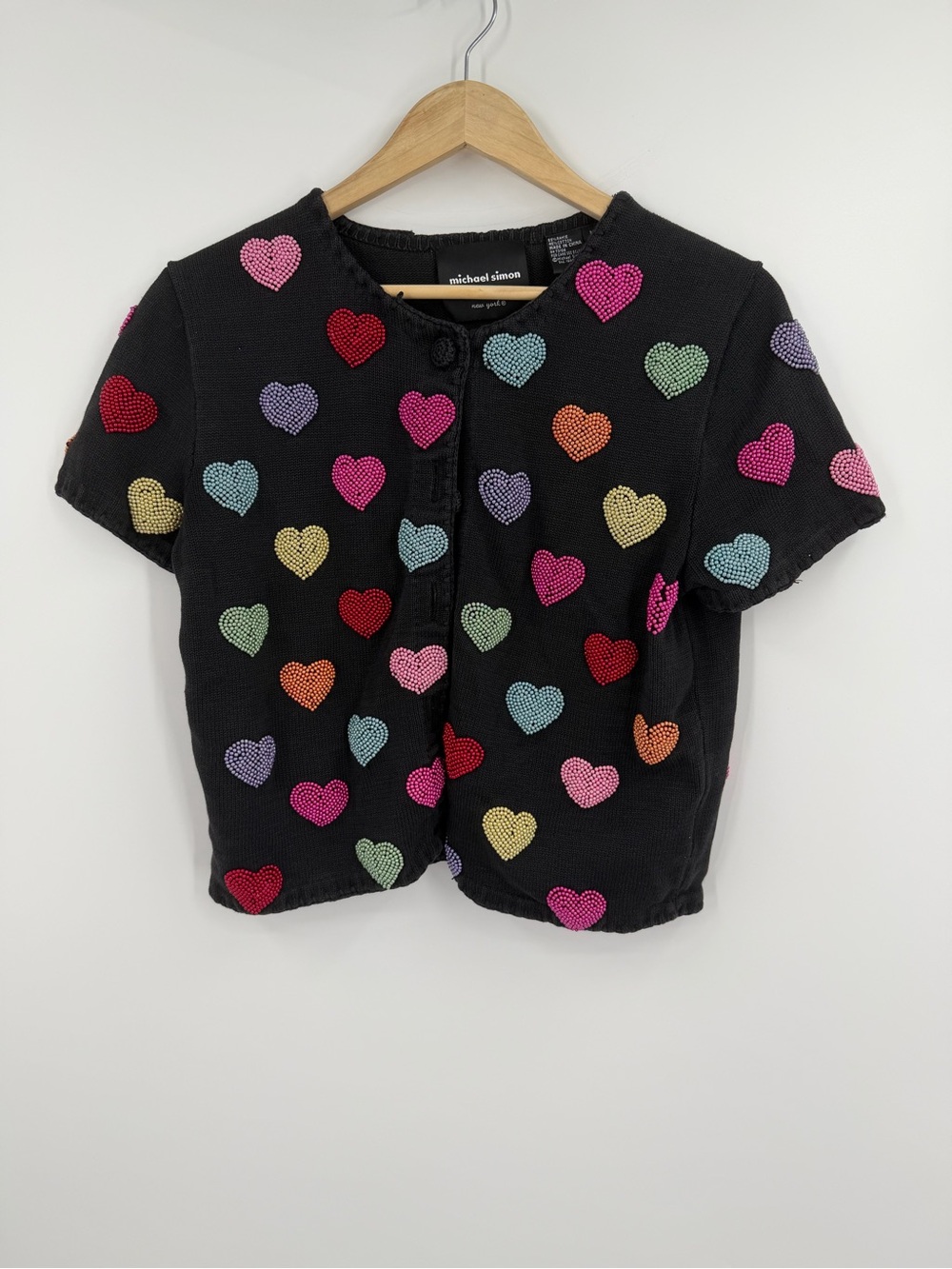 Vintage Michael Simon NY Beaded Heart Cardigan M